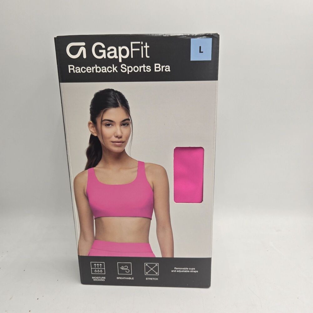GapFit Women's Racerback Sports Bra Pink Size L Removable Cups Adjustable Straps